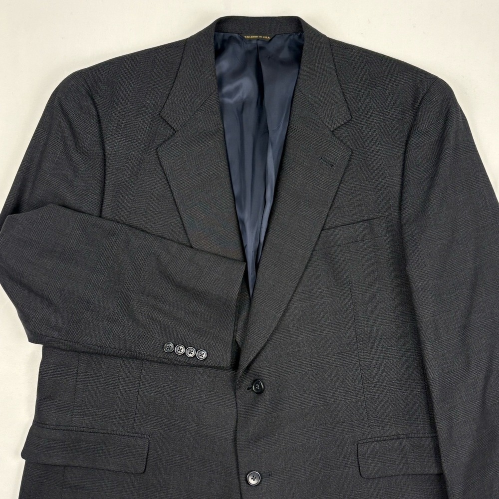 VTG 90s Austin Reed Wool Sport Coat Charcoal Gray Glen Plaid USA